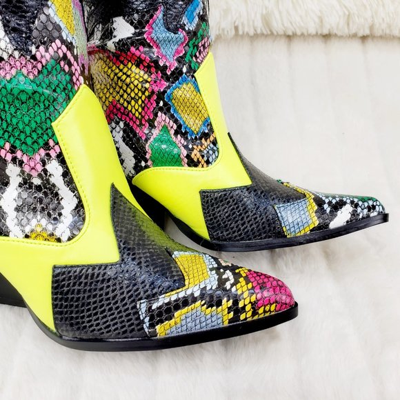 Kelsey / Hilda Western Thigh high slouch cowboy boots Multi Color Snake - Picture 11 of 12